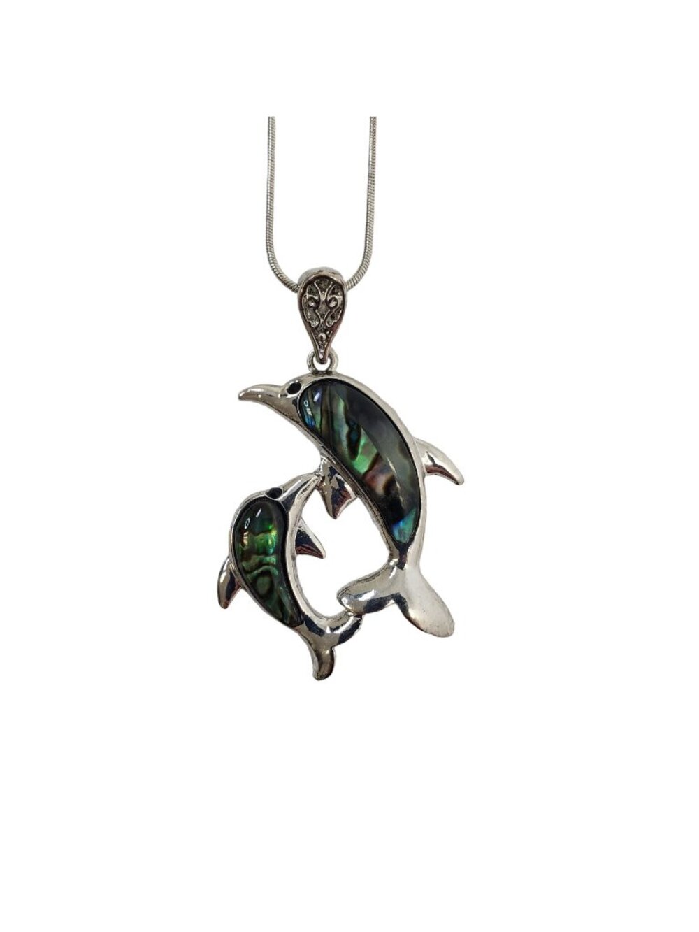 Unbranded Abalone Silver Tone Dolphin Necklace